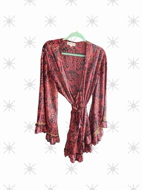 Karma Nepal Craft burgundy black gold wrap robe Sz L/XL